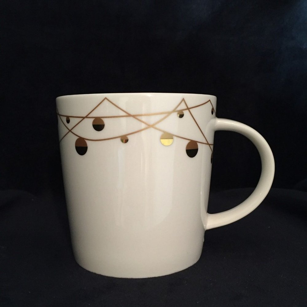 2 STARBUCKS Holiday Gold Ball Coffee Cups  Mugs -  14 oz